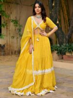 Embroidered V-Neck Ready to Wear Lehenga & Blouse With Dupatta - Image 3
