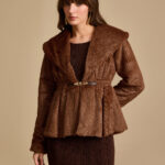 Foiled Fur Peplum Jacket With Gold Trim